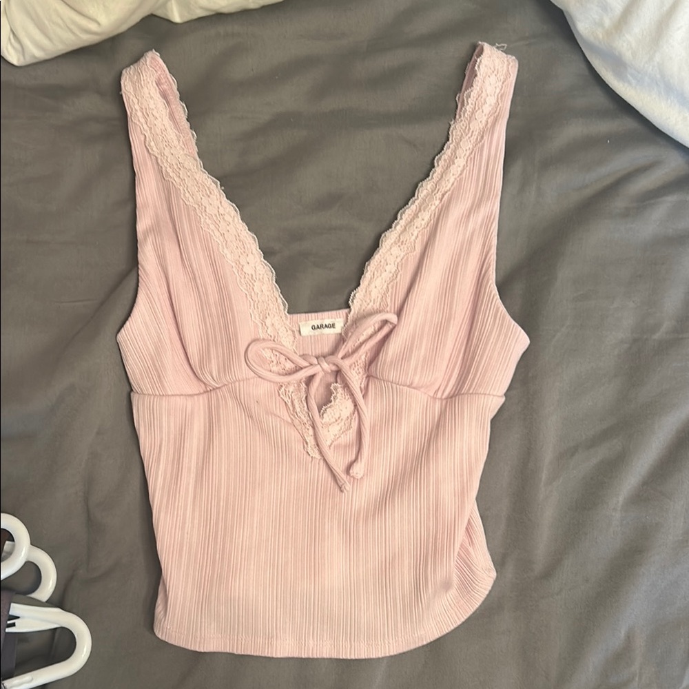 Chic Pink Lace Trim Top - Picture 1 of 5